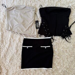 Forever 21 3-Piece Corset Mini Skirt Set Black Champagne Size M NWT
